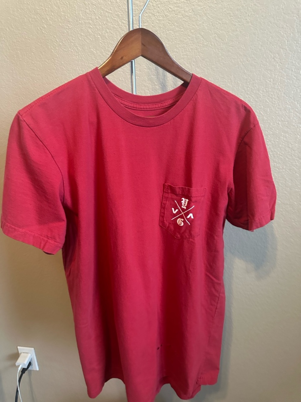 RVCA Red Short Sleeve Pocket Tee with Chest Logo